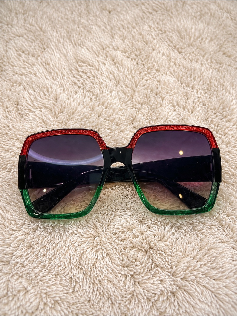 Women’s Oversized Gradient Square Sunglasses - Red & Green Frame